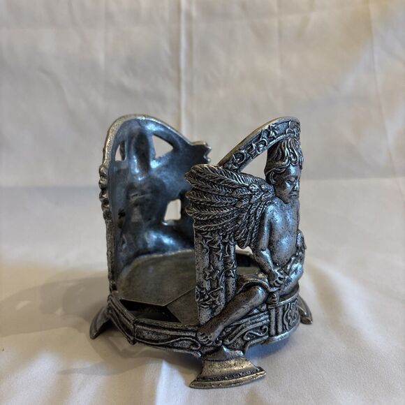 Carson 1999 Pewter Round Candle Holder Cherub Angel Bunny Rabbit Ivy 5 X 4.5 In - Picture 4 of 12